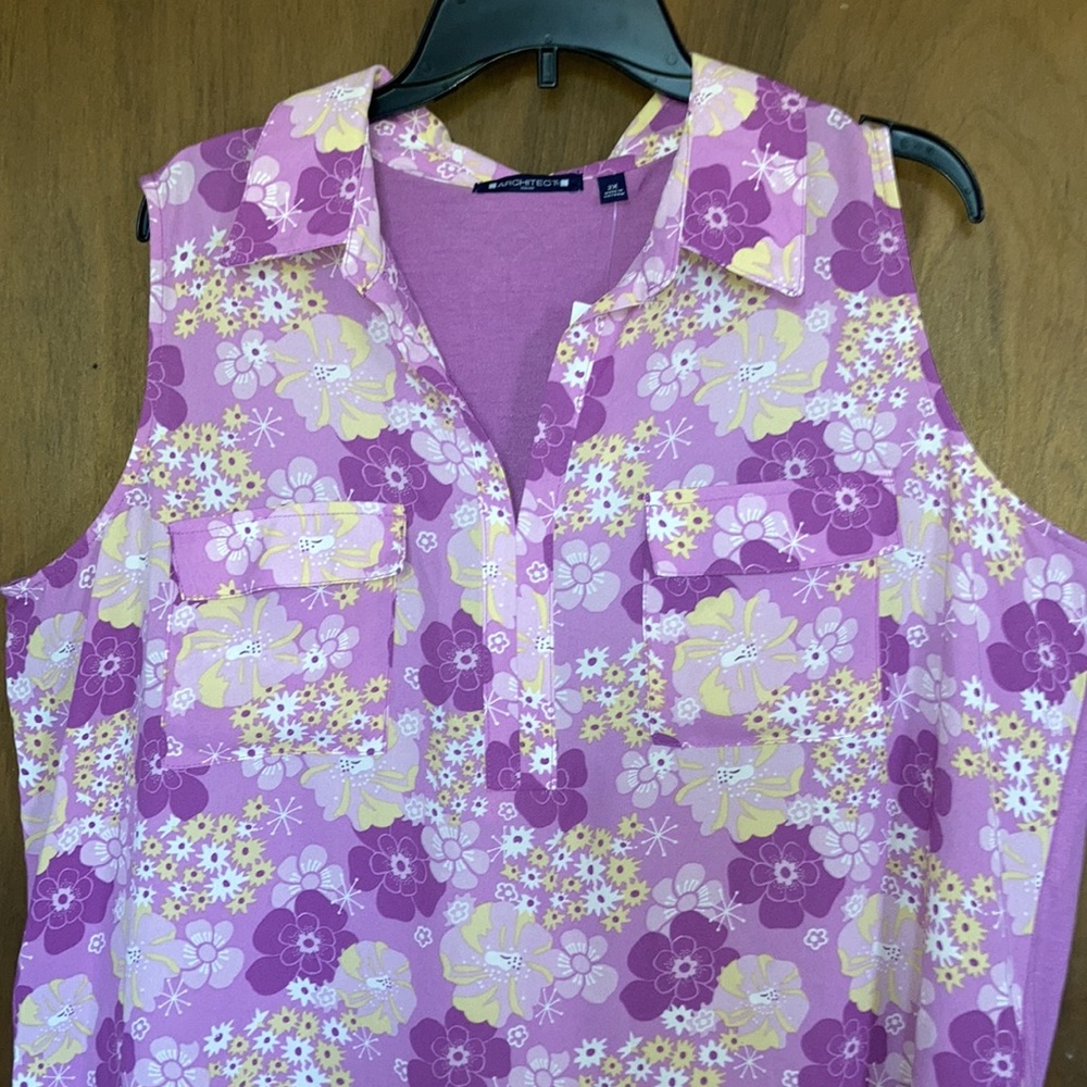 Architect retro floral print on front w pockets sleeveless 2X - Picture 5 of 17